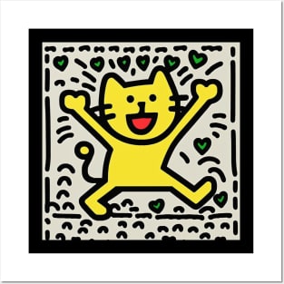 Funny Keith Haring, Happy Cat Posters and Art